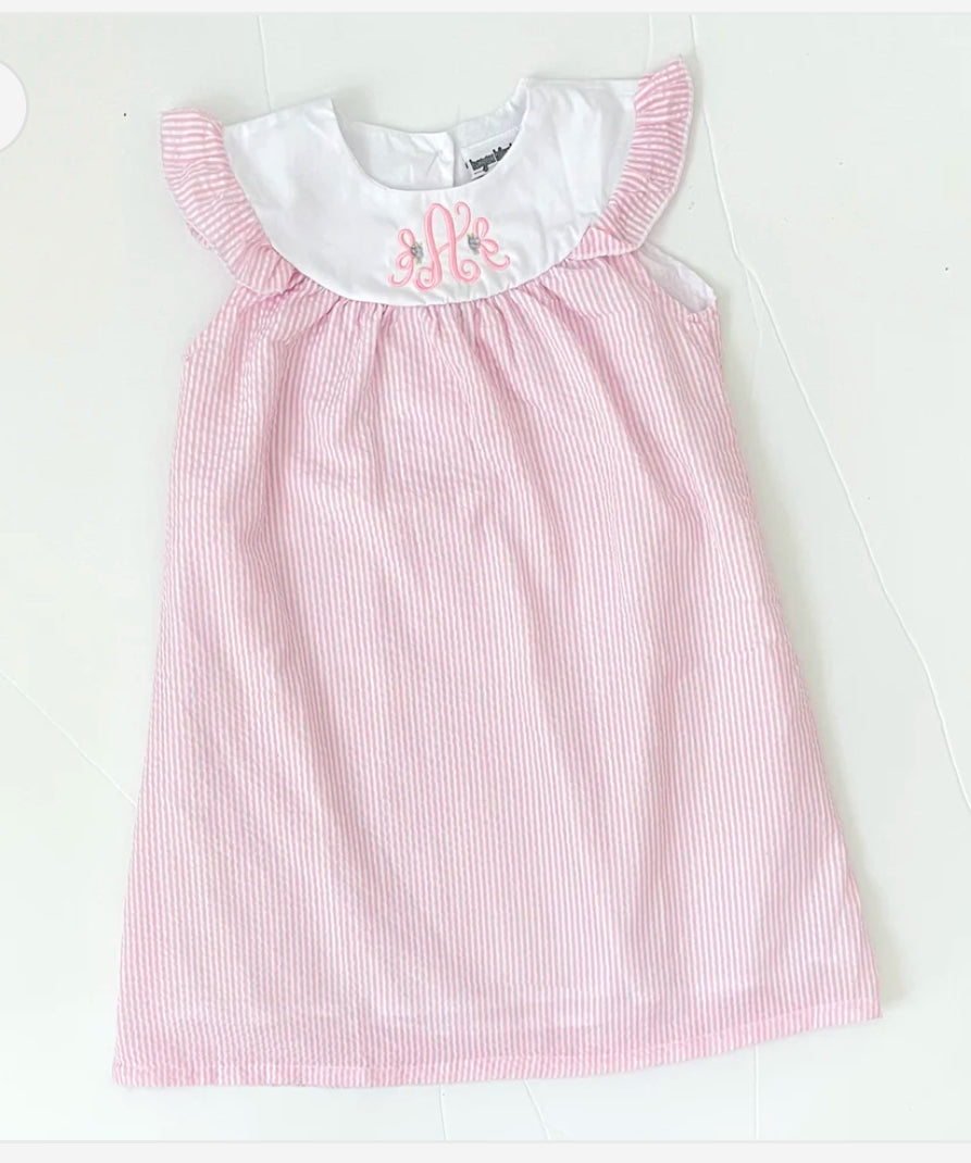 Seersucker Flutter Sleeve Dress