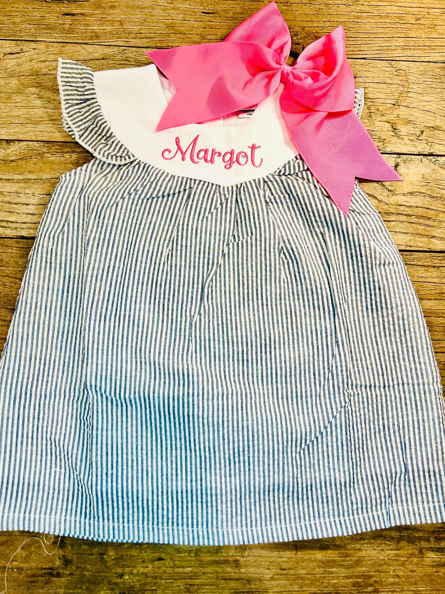 Seersucker Flutter Sleeve Dress