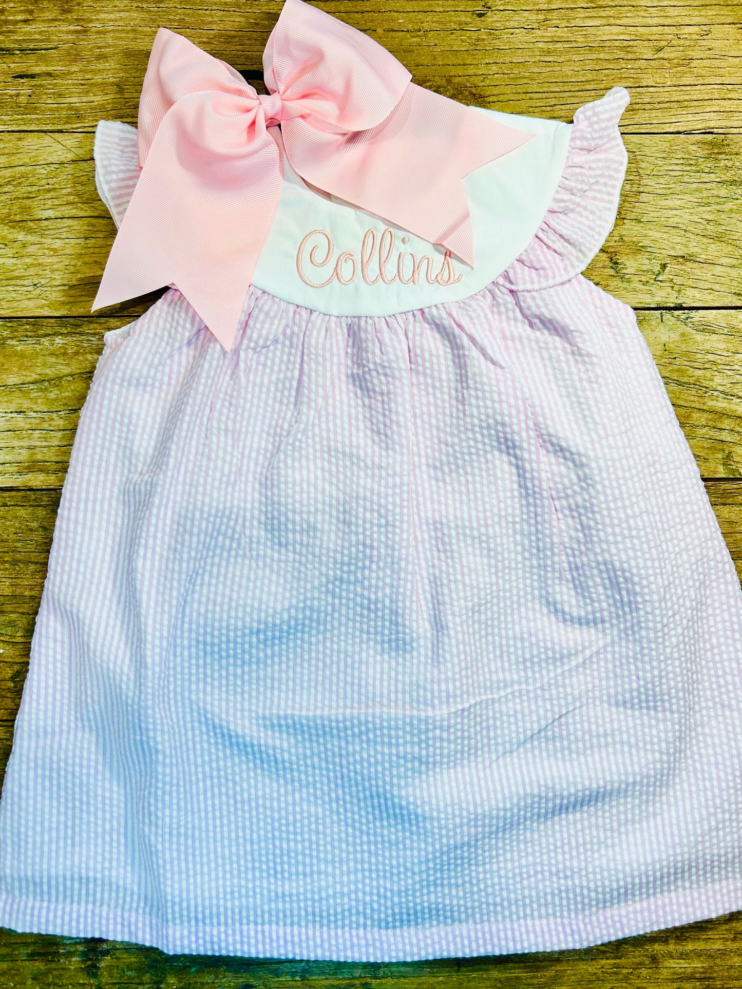 Seersucker Flutter Sleeve Dress