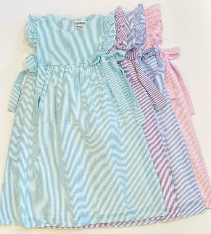 Side-tie Seersucker Dress with Monogram