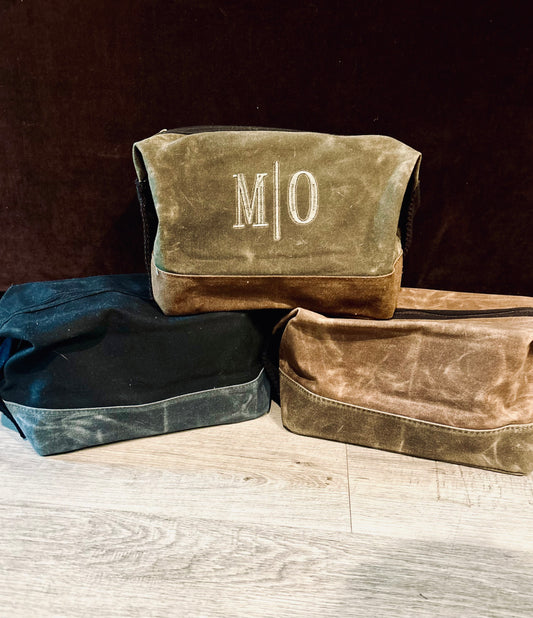 Waxed Dopp Kit With Monogram