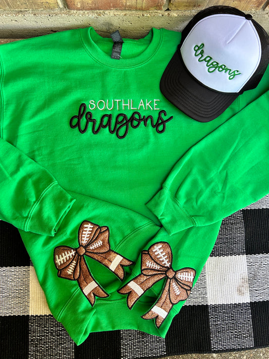 Side Football Bow Sweatshirt- Puff Embroidery